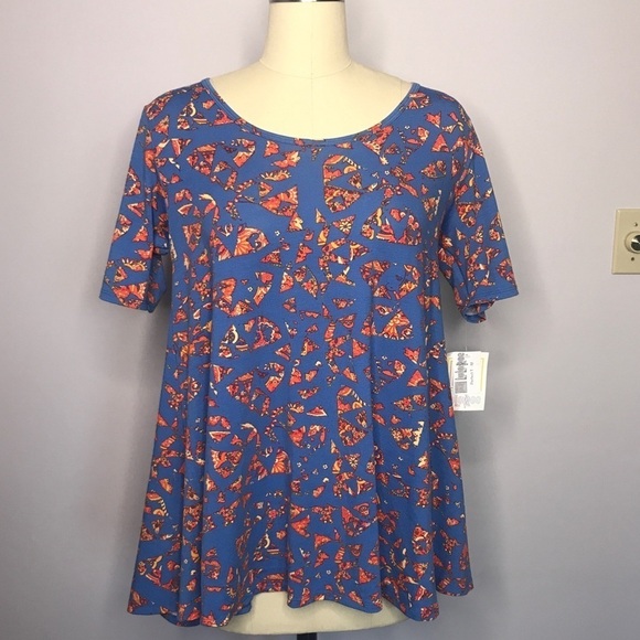 NWT LuLaRoe Fractured Floral and Blue Perfect T- Medium - Picture 1 of 7